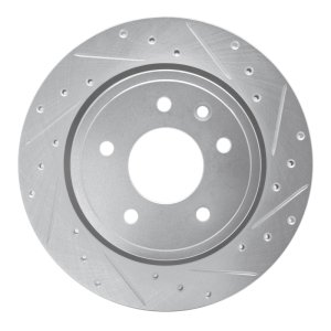 Jaguar XKR Brake Rotor (1) - Rear Right - DFC - Drilled & Slotted - Silver - `95-`06