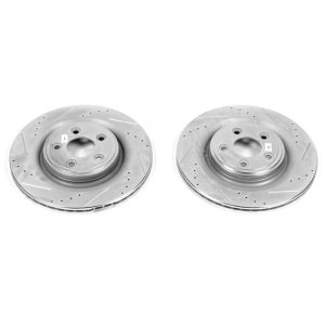 Jaguar S-Type Brake Rotors (2) - Rear - PowerStop - Evolution Drilled & Slotted - Silver - `06-`08