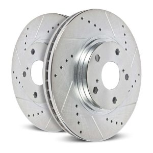 Jaguar S-Type Brake Rotors (2) - Rear - PowerStop - Evolution Drilled & Slotted - Silver - `06-`08