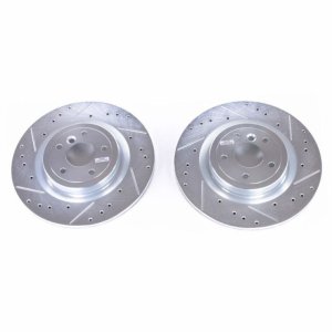 Jaguar XE Brake Rotors (2) - Rear - PowerStop - Evolution Drilled & Slotted - Silver - `16-`18