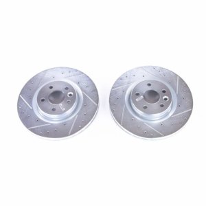Jaguar E-Pace Brake Rotors (2) - Front - PowerStop - Evolution Drilled & Slotted, Zinc Plated - Silver - `18-`19