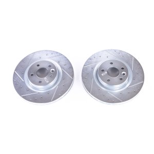 Jaguar E-Pace Brake Rotors (2) - Front - PowerStop - Evolution Drilled & Slotted, Zinc Plated - Silver - `18-`19