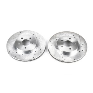 Jaguar X-Type Brake Rotors (2) - Front - PowerStop - Evolution Drilled & Slotted - Silver - `02-`08