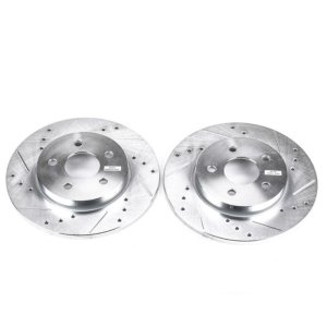 Jaguar X-Type Brake Rotors (2) - Rear - PowerStop - Evolution Drilled & Slotted - Silver - `02-`08 Jaguar X-Type Brake Rotors (2) - Rear - PowerStop - Evolution Drilled & Slotted - Silver - `02-`08