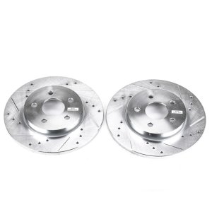 Jaguar X-Type Brake Rotors (2) - Rear - PowerStop - Evolution Drilled & Slotted - Silver - `02-`08