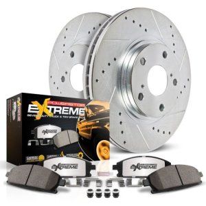 Jaguar E-Pace Brake Pads + Rotors - Rear - PowerStop - Z36 Truck & Tow: Drilled & Slotted Rotors + Carbon-Fiber Ceramic Pads - `18-`19