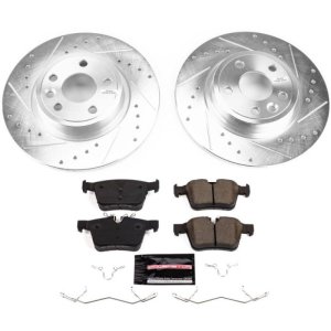 Jaguar E-Pace Brake Pads + Rotors - Rear - PowerStop - Z23 Evolution Sport - Drilled & Slotted Rotors + Carbon-Fiber Ceramic Pads - `18-`19