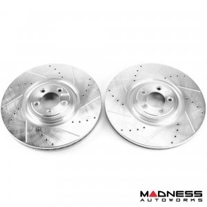 Jaguar E-Pace Brake Rotors - Rear - Drilled + Slotted - Pair - Powerstop - Evolution