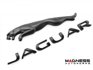 Jaguar Custom Emblem Set - Leaping Jaguar + Jaguar Lettering - Gloss Black Finish