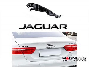 Jaguar Custom Emblem Set - Leaping Jaguar + Jaguar Lettering - Gloss Black Finish