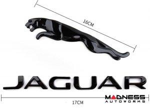 Jaguar Custom Emblem Set - Leaping Jaguar + Jaguar Lettering - Gloss Black Finish