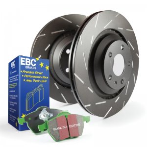 Jaguar XE Brake Pads + Rotors - Rear - Slotted - EBC - Greenstuff - '17 - '20
