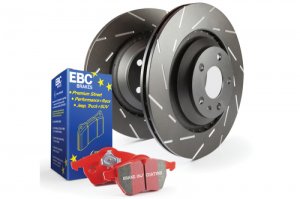 Jaguar XJR Brake Pads and Rotors - Rear- Slotted - EBC - Redstuff - '95 - '02