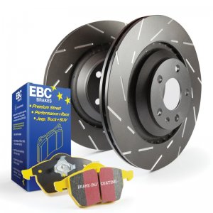  Jaguar S-Type Brake Pads and Rotors - Front - Slotted - EBC - Yellowstuff - '03 - '05