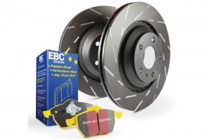 Jaguar F-TYPE Brake Pads + Brake Rotors - Front - EBC - Slotted Rotors + Yellowstuff Pads - Cast Iron Rotors - '14 - '22