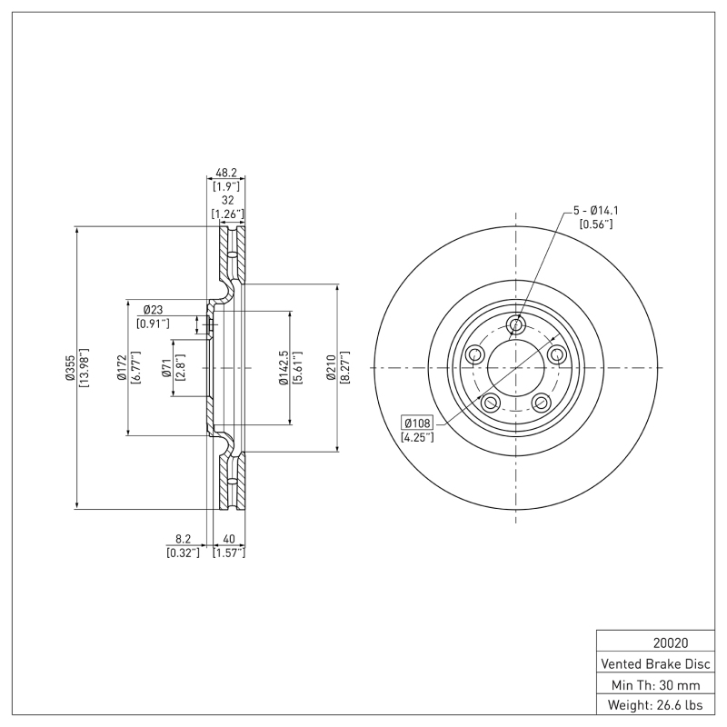Jaguar Super V8 Brake Rotor (1) - Front - DFC - Plain - `06-`21