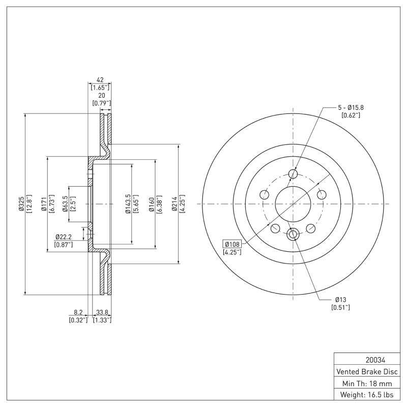Jaguar F-Pace Brake Rotor (1) - Rear - DFC - Plain - `17-`20