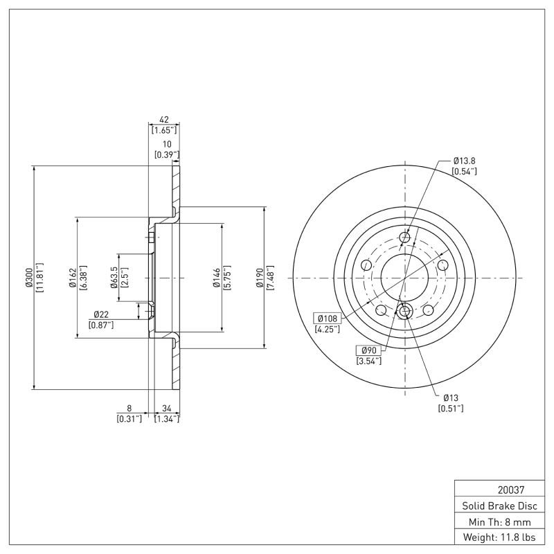 Jaguar XE Brake Rotor (1) - Rear - DFC - Plain - `17-`19