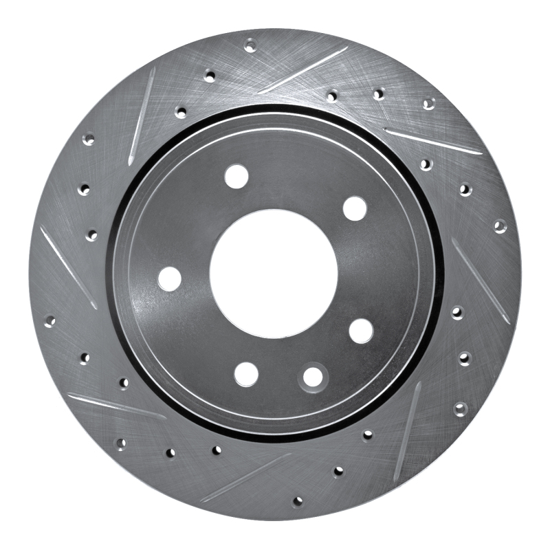 Jaguar XJ8 Brake Rotor (1) - Rear Left - DFC - Drilled & Slotted - Silver - `95-`06