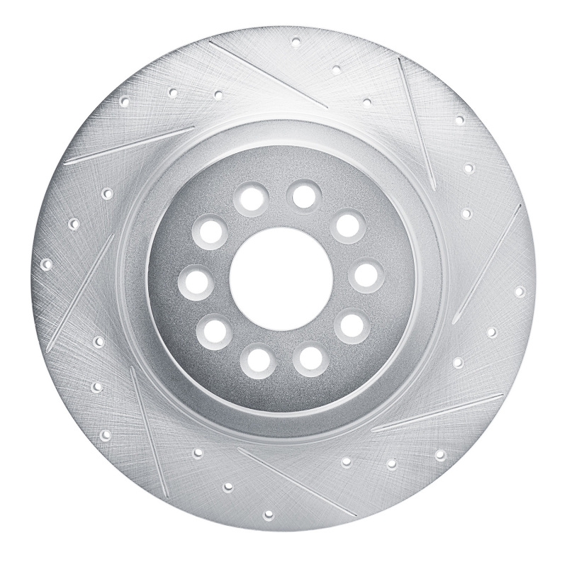 Jaguar Super V8 Brake Rotor (1) - Rear Right - DFC - Drilled & Slotted - Silver - `03-`05