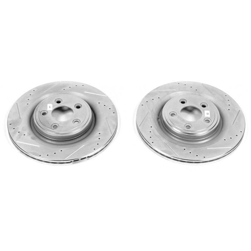 Jaguar S-Type Brake Rotors (2) - Rear - PowerStop - Evolution Drilled & Slotted - Silver - `06-`08