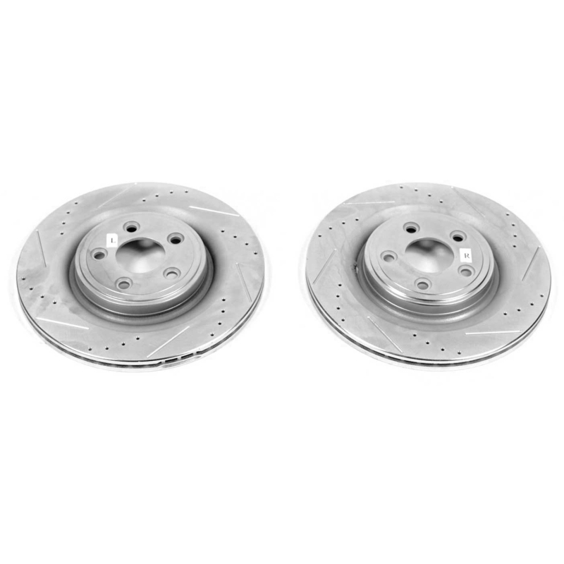 Jaguar S-Type Brake Rotors (2) - Rear - PowerStop - Evolution Drilled & Slotted - Silver - `06-`08