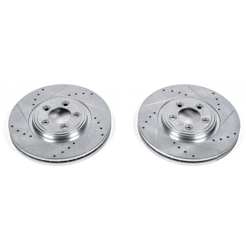 Jaguar S-Type Brake Rotors (2) - Front - PowerStop - Evolution Drilled & Slotted - Silver - `06-`08