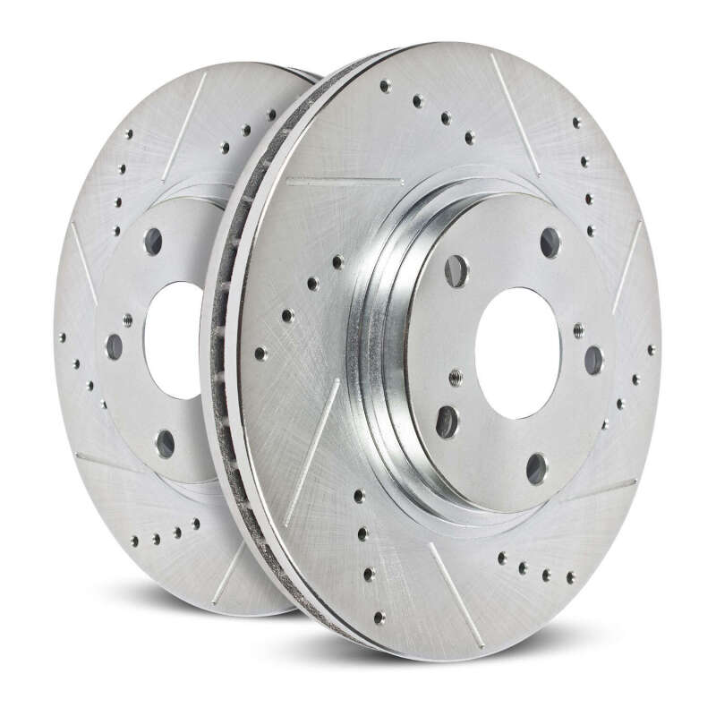 Jaguar F-Type Brake Rotors (2) - Rear - PowerStop - Evolution Drilled & Slotted - Silver - `14-`19