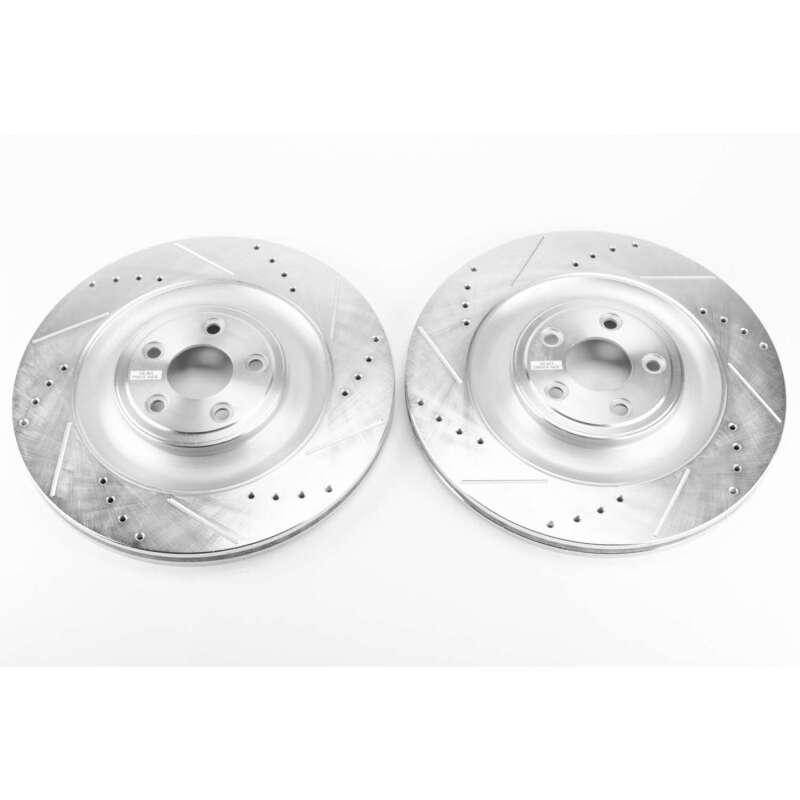 Jaguar F-Type Brake Rotors (2) - Rear - PowerStop - Evolution Drilled & Slotted - Silver - `14-`19
