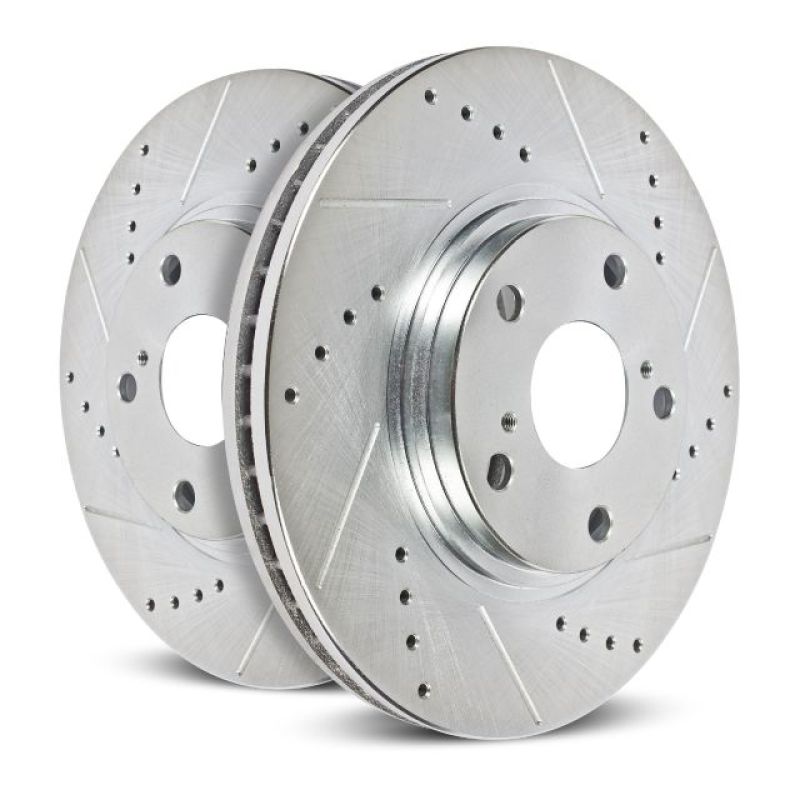 Jaguar F-Type Brake Rotors (2) - Rear - PowerStop - Evolution Drilled & Slotted - Silver - `14-`19