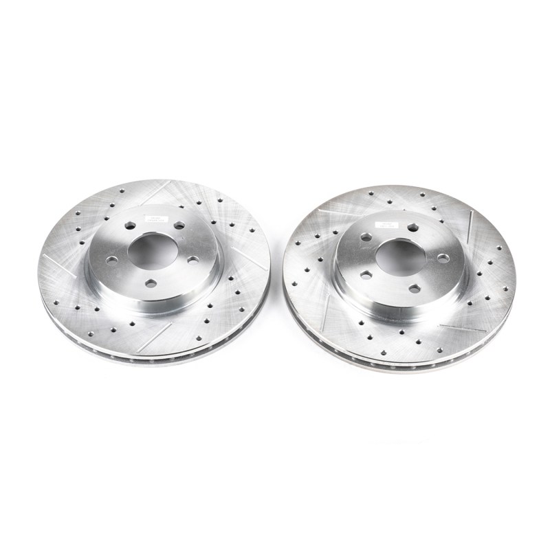Jaguar X-Type Brake Rotors (2) - Front - PowerStop - Evolution Drilled & Slotted - Silver - `02-`08