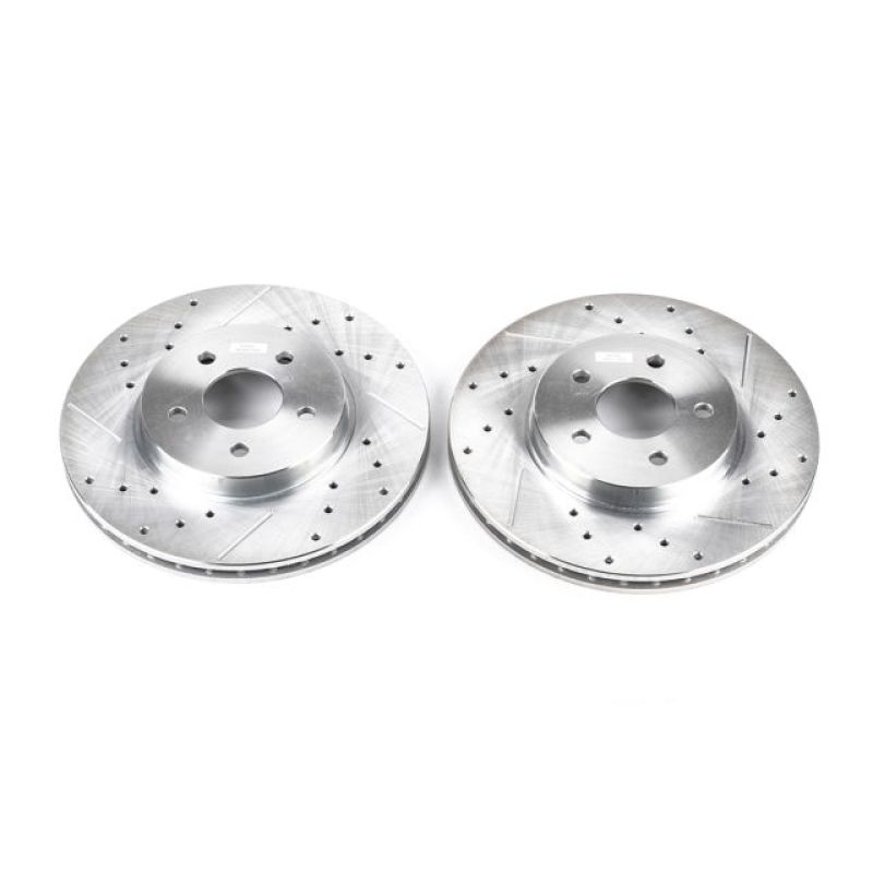Jaguar X-Type Brake Rotors (2) - Front - PowerStop - Evolution Drilled & Slotted - Silver - `02-`08