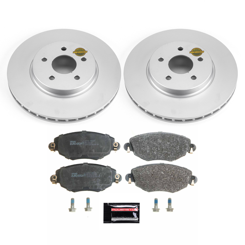 Jaguar X-Type Brake Kit - Front - PowerStop - Genuine Geomet Coated Rotors + ECE-R90 Brake Pads - `02-`08