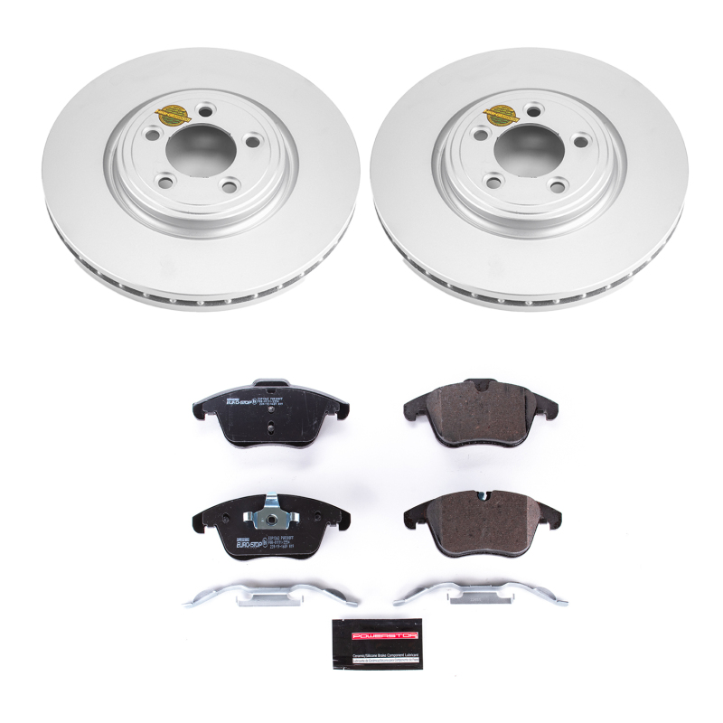 Jaguar S-Type Brake Kit - Front - PowerStop - Genuine Geomet Coated Rotors + ECE-R90 Certified Pads - `06-`08