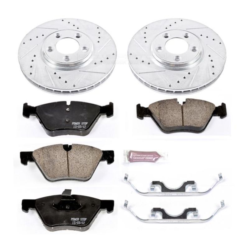 Jaguar S-Type Brake Kit - Front - PowerStop - Z23 Evolution Sport + Drilled & Slotted Rotors + Carbon-Fiber Ceramic Pads - 2005