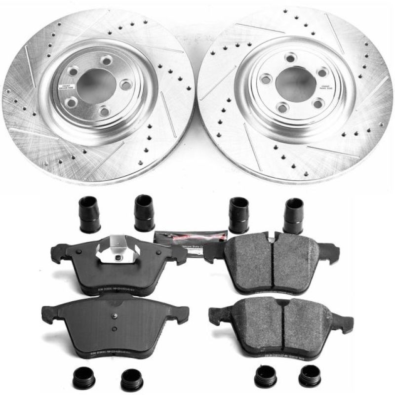 Jaguar S-Type Brake Kit - Front - PowerStop - Drilled & Slotted Rotors + Carbon-Fiber Ceramic Pads - `07-`08