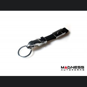 Jaguar Keychain - Black Leather Strap w/ clasp - Chrome Jaguar Head