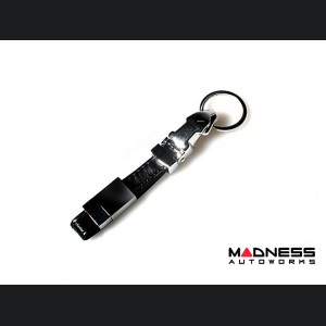 Jaguar Keychain - Black Leather Strap w/ clasp - Chrome Jaguar Head