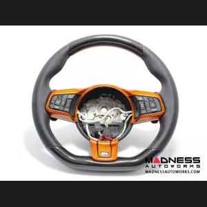 Jaguar F-Type Steering Wheel Trim - Carbon Fiber - Orange - R- Flat Bottom Style Wheel