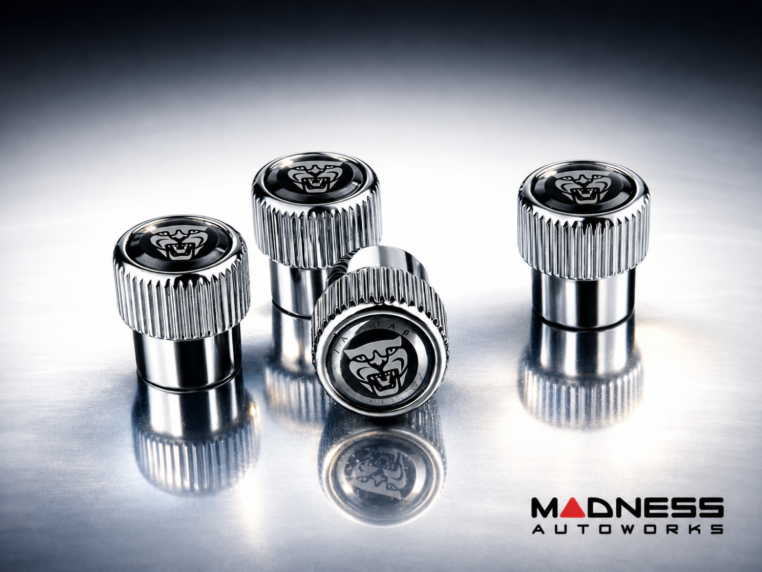 Jaguar Custom Valve Caps - Growler - Stainless Steel - OEM Style