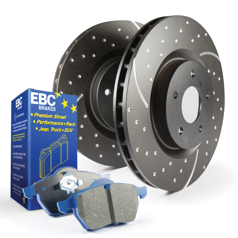 Jaguar S-Type Brake Pads and Rotors - Rear - Slot & Drilled - EBC - Bluestuff - '06 - '08